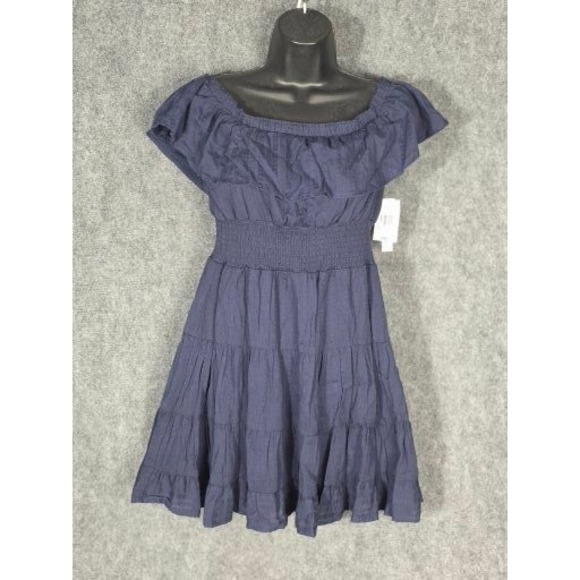 Xtraordinary Dresses & Skirts - Xtraordinary Navy Blue Off Shoulder Smocked Mini Dress Womens Medium Tiered Cute